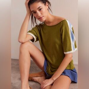 SOLD Free People Green and blue striped short sleeve top Size Medium